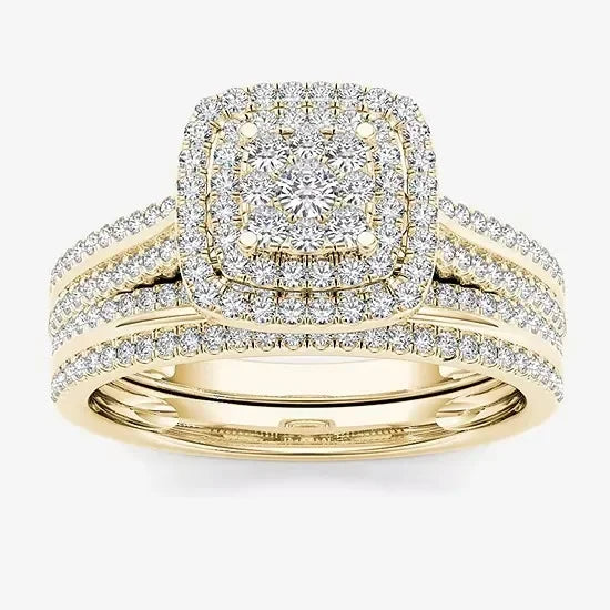 Delicate Gold Color Square Geometry Ring for Women Luxury Metal Inlaid White Stones Ring Set Jewelry - Clikcy