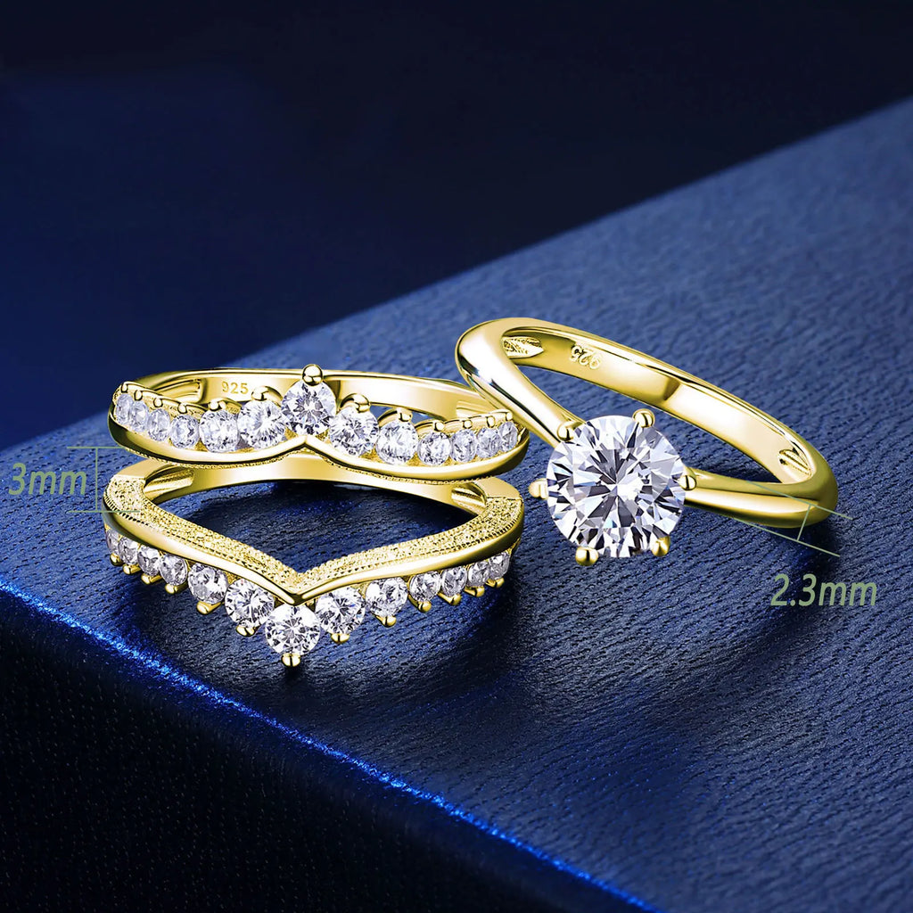 Newshe 14k Yellow Gold Bridal Ring Set for Women 2Ct Round Cut AAAAA Cubic Zircon Wedding Engagement Anniversary Band BR1167_Y - Clikcy