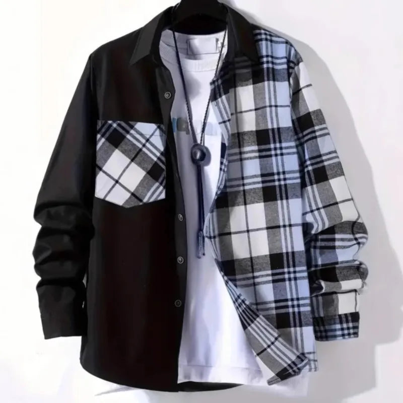 New Men's Casual Shirt Spring Autumn Comfortable High quality Fashion trend Color Lapel Pocket Loose long sleeve Cardigan tops - Clikcy