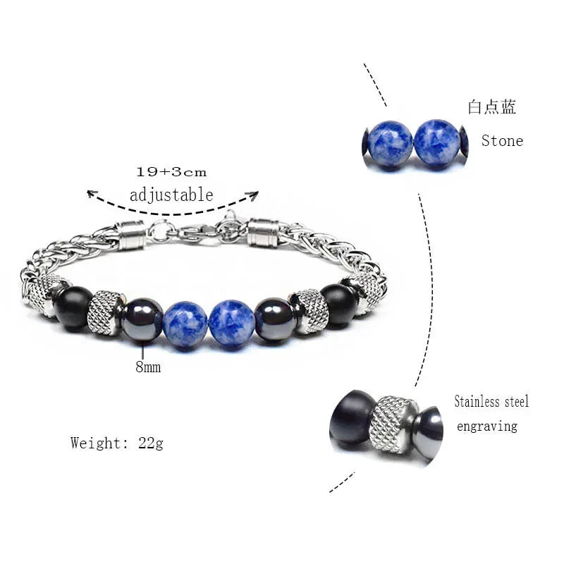 Elviragirl Natural Stone Beaded Bracelet For Women Men Stainless Steel Tiger Eye Bracelets Male Jewelry Size Adjustable - Clikcy