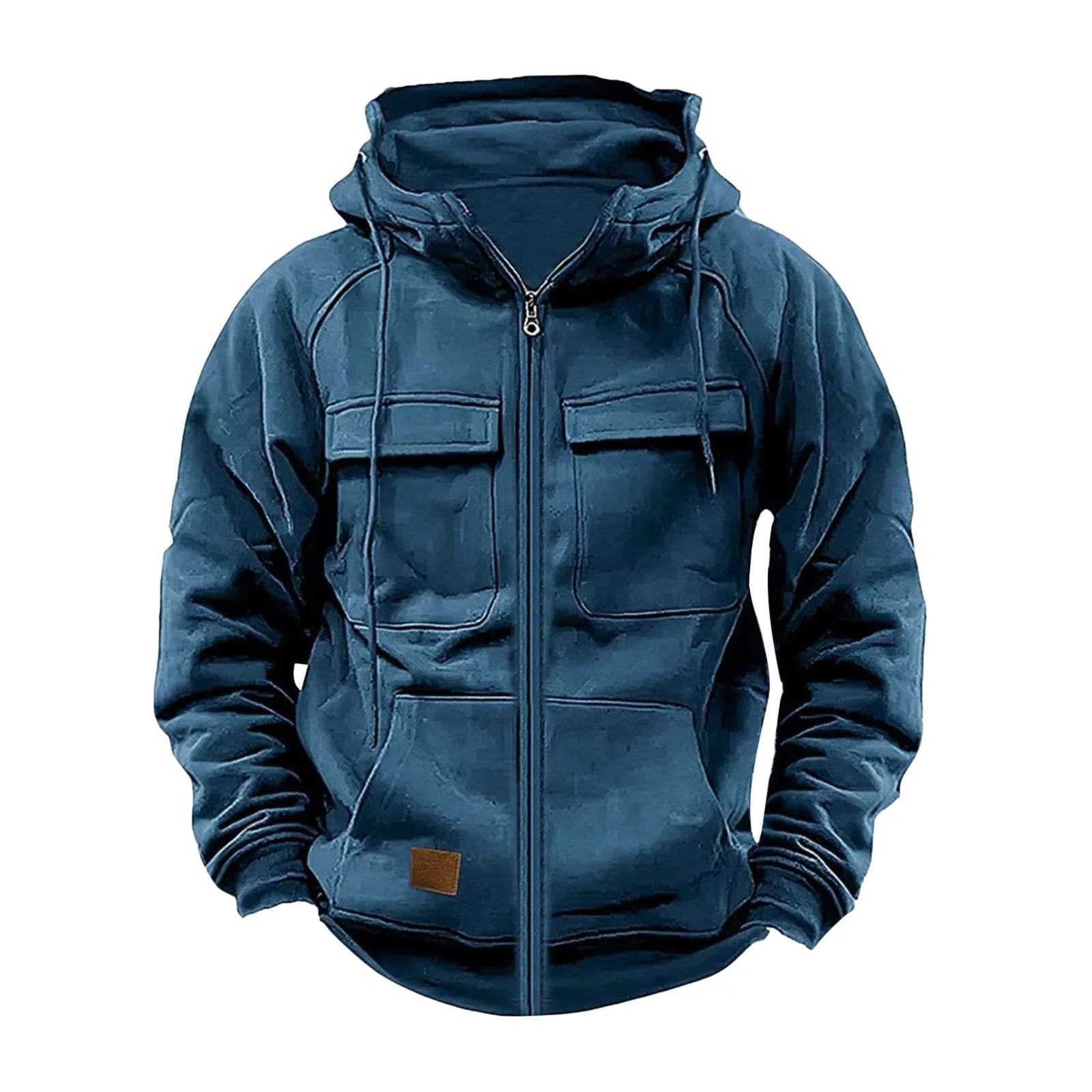 Autumn/Winter Hoodie Mens Zipper Solid Color Outdoor Warm and Casual Sweatshirt Multi Pocket Men's Fashion Hoodie Outdoor Hoodie - Clikcy