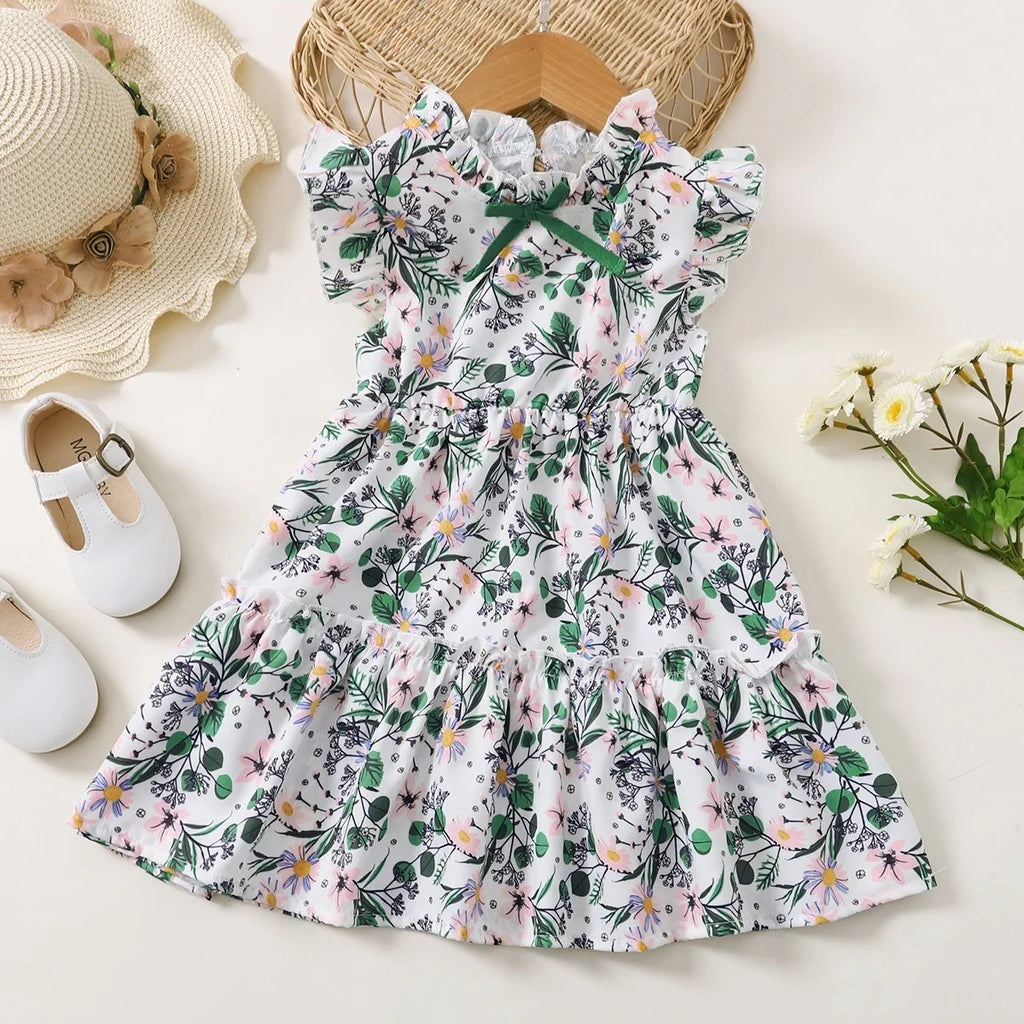 1-6 Years Kids Baby Girl Daily Dress Flowers Print Sleeveless Retro Style Lovely A- Line Summer Children Holiday Party Dresses - Clikcy