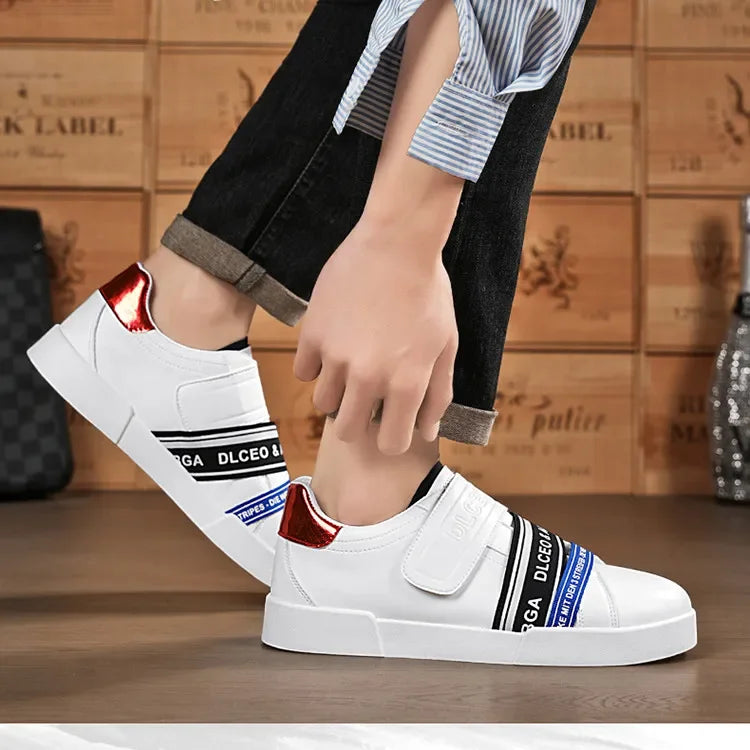 Original Design Leather Sneakers Men Trendy HOOK&LOOP Non-slip Men's Skateboard Shoes Fashion White Casual Sports Shoes For Men - Clikcy