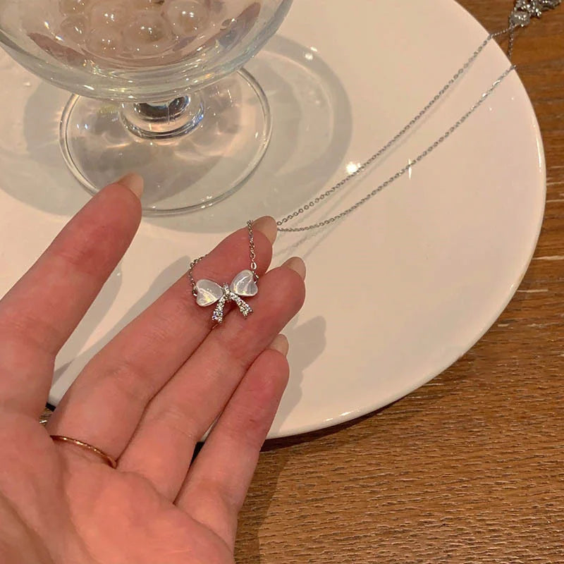 Exquisite Clavicle Chain Elegant Scrub Bow Pendant Necklace For Women Girls Temperament Collar Chain Korean Student - Clikcy