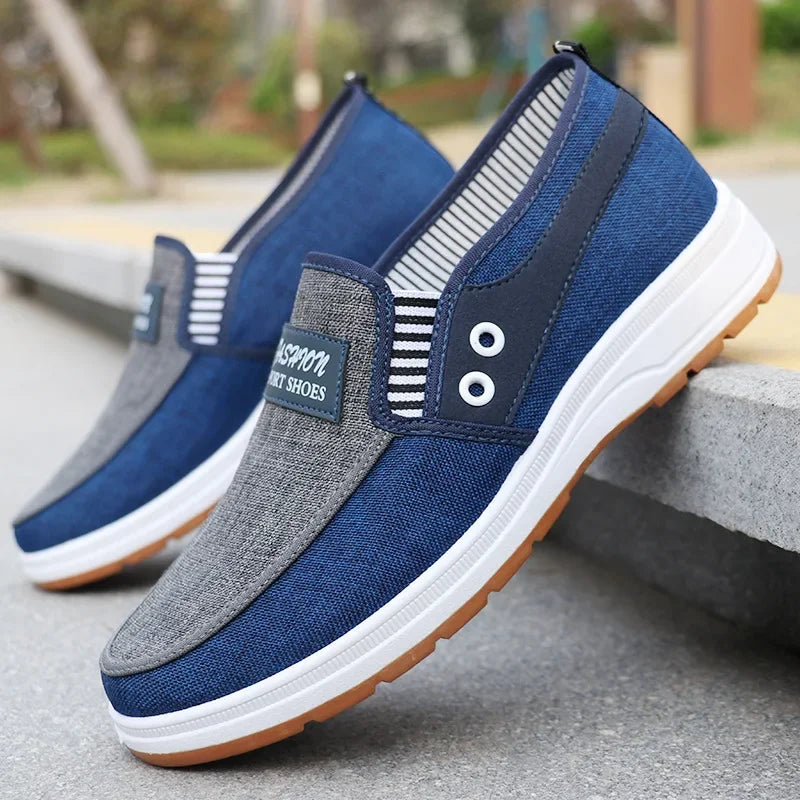 Men's Low-Top Casual Work Shoes Canvas Slip-On Loafers Flat Heel Breathable Comfortable Walking Shoes for Men - Clikcy