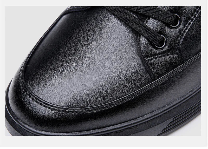 Spring Autumn Genuine Leather Shoes Men Footwear Soft Cowhide Casual Flat Brand Pure Black - Clikcy