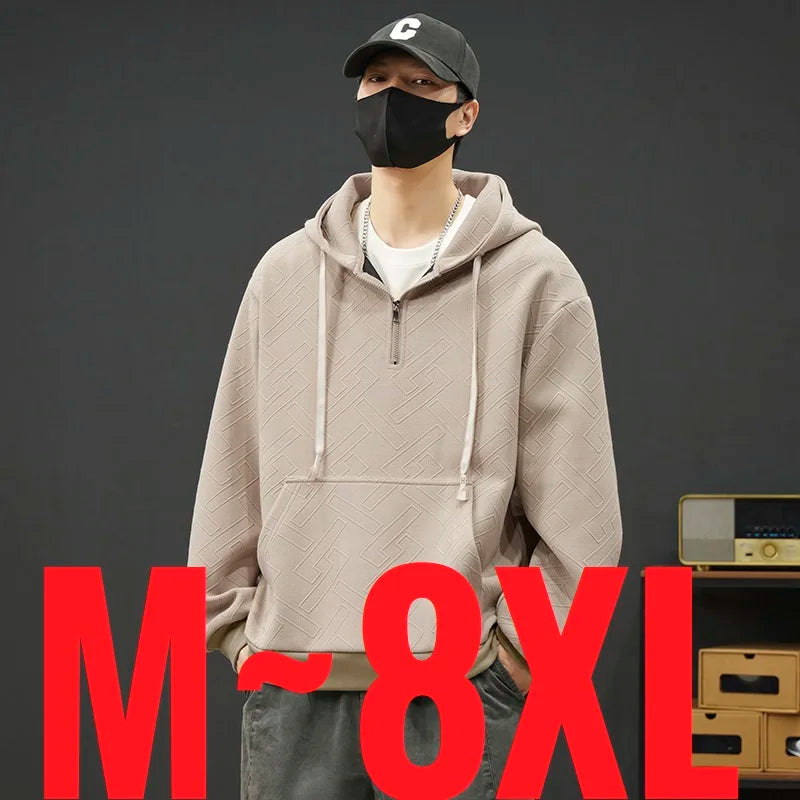 2025 New in Men's Hoodie Half Zip Long Sleeve Oversize Hooded Sweatshirt Male Spring Clothes Loose Fit Zip-up Golf Wear Big Size - Clikcy