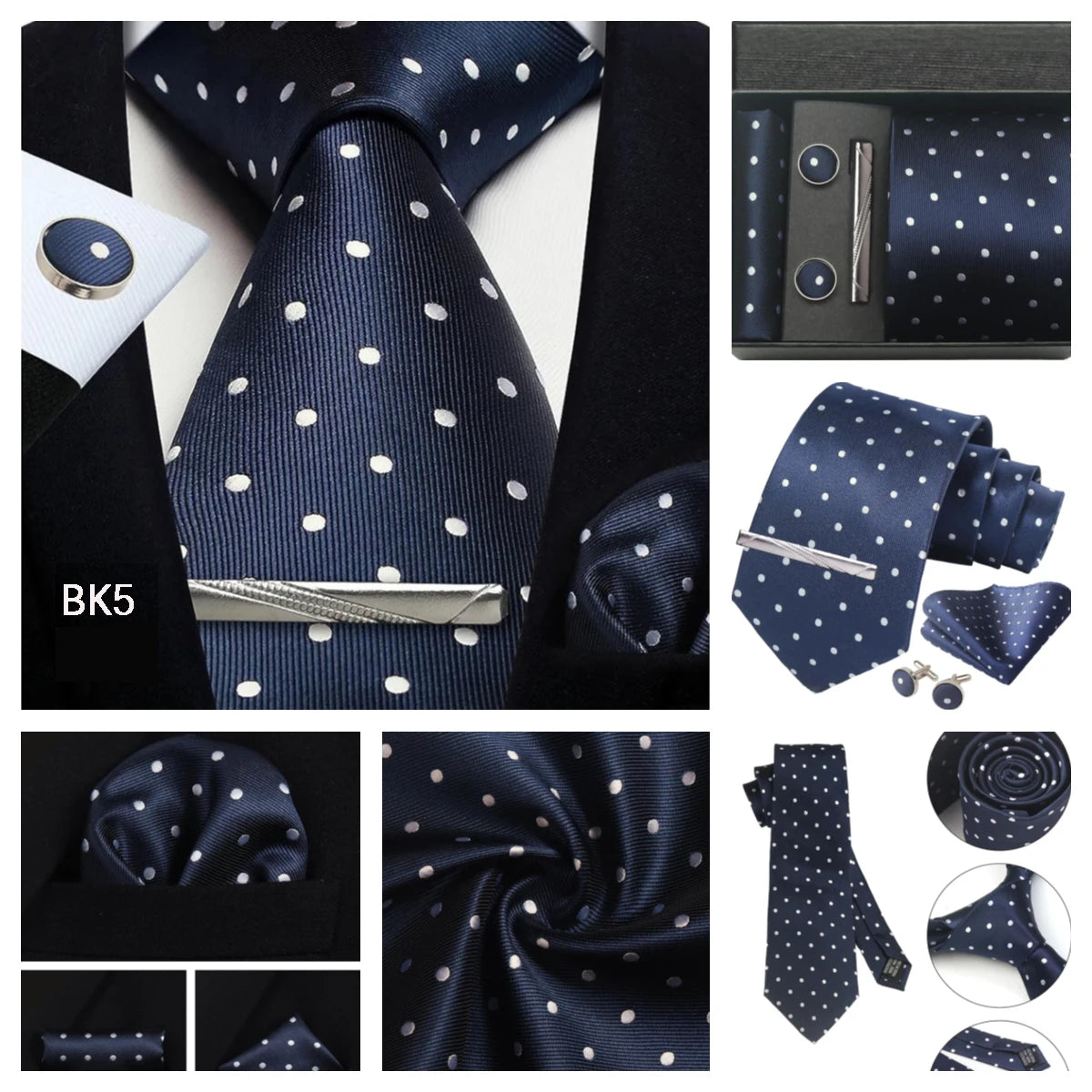 Classic 100% Silk Men's Ties In Gift box 8cm Plaid Dot Striped Business Necktie Handkerchief Cufflinks Wedding Party Tie Set - Clikcy