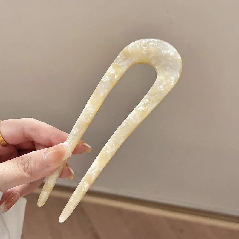 Trendy U-Shaped Acetic Acid Hairpin Girls Hair Fork Hair Clips Colour Marble Print Hair Sticks Women Headwear Hair Accessories - Clikcy