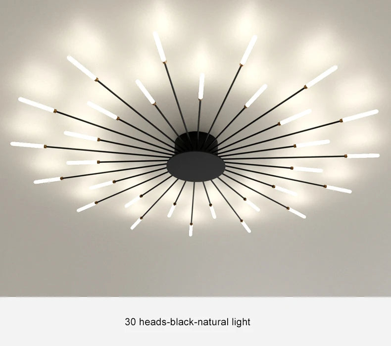 Led Firework Chandelier Dimmable For Living Room Bedroom Milk Yellow Ceiling Chandelier Dining Room LED Ceiling Lamp With Remote