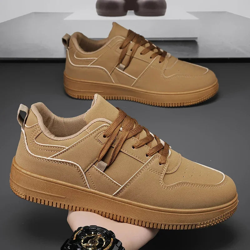 Yellow Leisure Running Sneakers Men Outdoor Leather Shoes Flat Classic Black Sports Shoes Lace Up Skateboard Board Shoe Walking