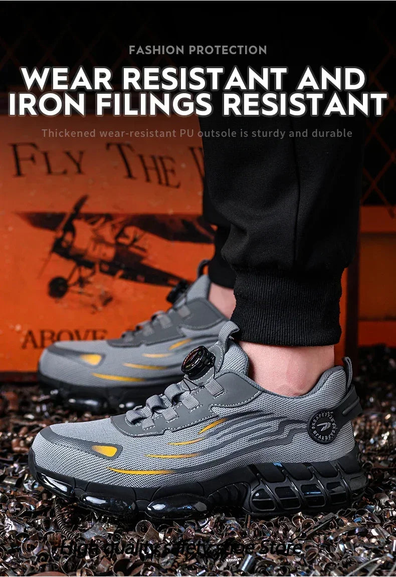 Rotating Button New Safety Shoes Men Anti-smash Anti-puncture Work Shoes Fashion Men Sport Shoes Security Protective Boots Men - Clikcy