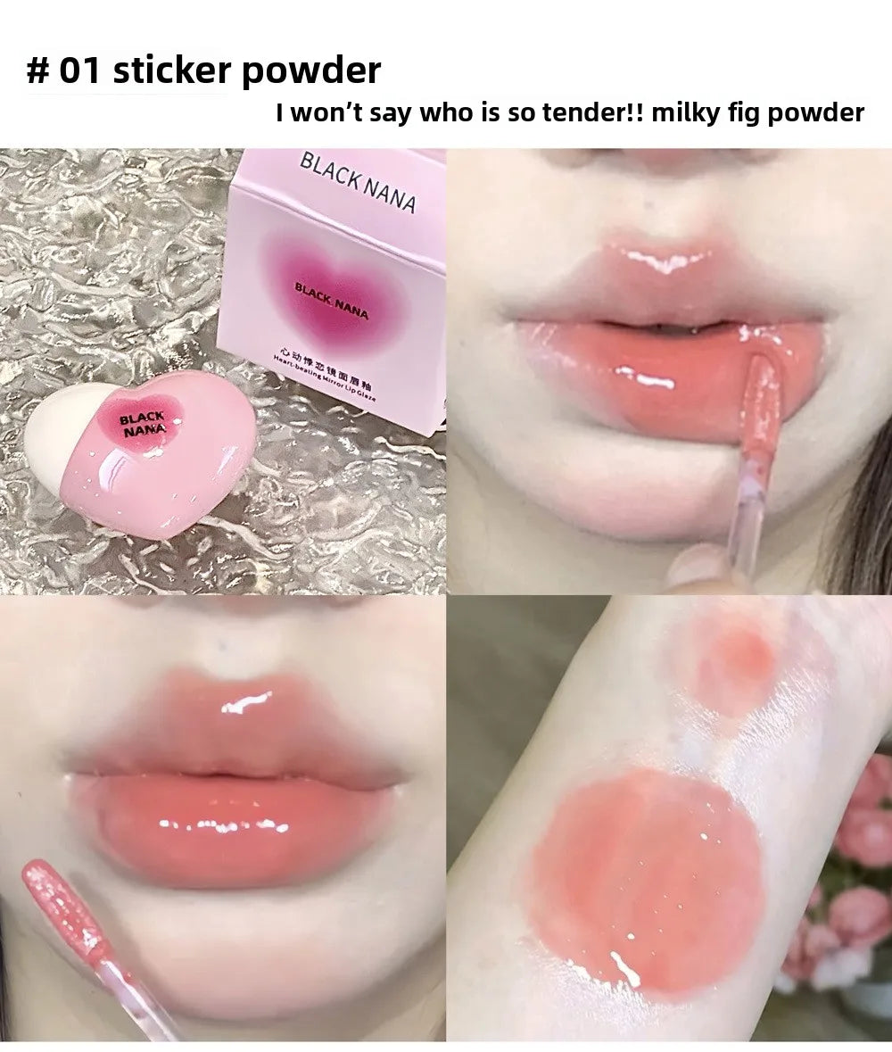 Black Nana Lip Gloss Cute Heart Shaped Lip Glaze CPNP Verified Lipstick Long Lasting Hydrating Natural Make Up Cosmetic - Clikcy