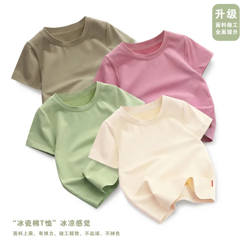 Summer Solid Color Children Cotton T-shirt for Boys Girls White Tops Tees Kids Clothes 2-10Y Student Casual Tee - Clikcy