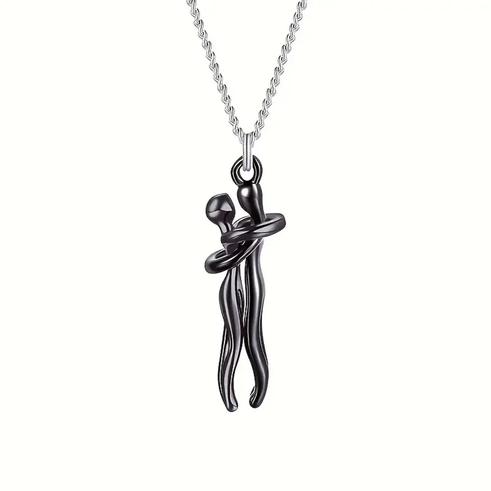 Chic Black Hug Pendant Necklace for Couples - Elegant Love Symbol,Perfect for Party & Daily Wear - Clikcy