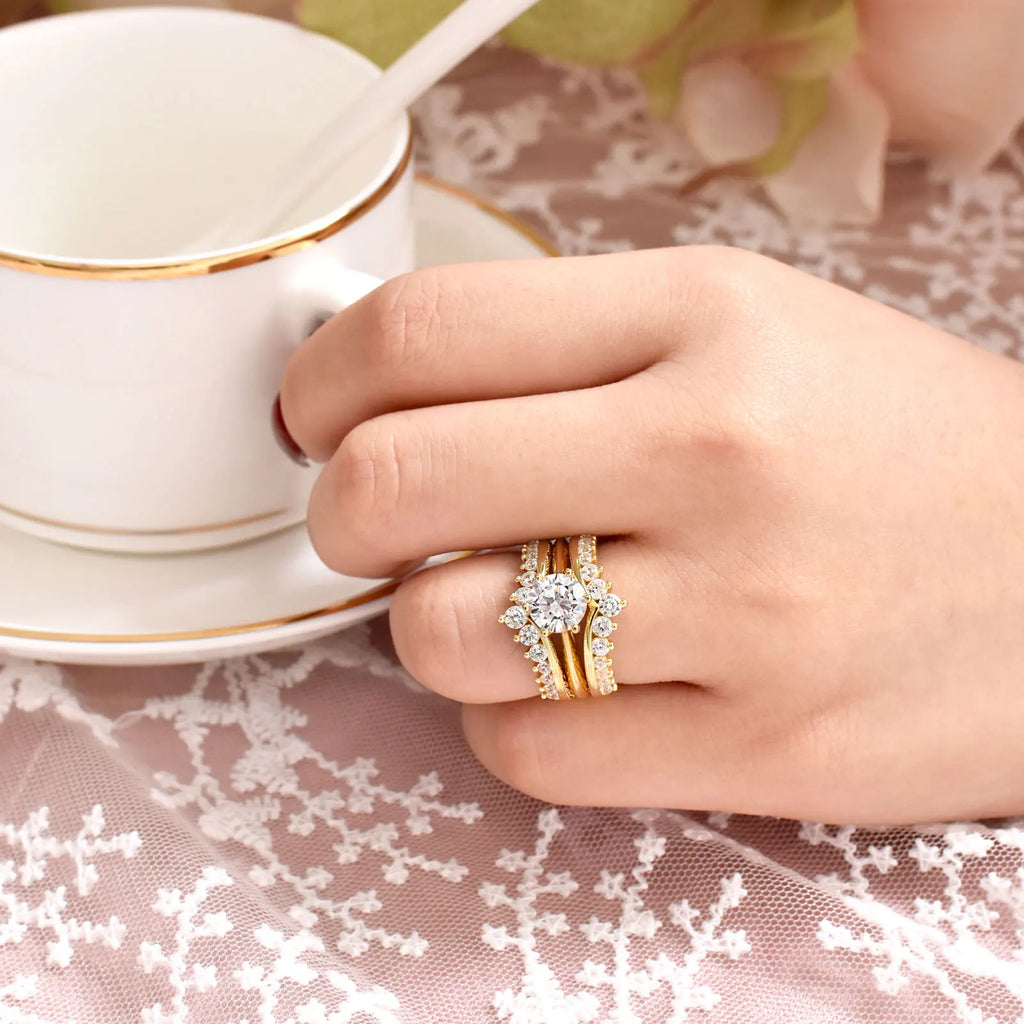 Newshe 14k Yellow Gold Bridal Ring Set for Women 2Ct Round Cut AAAAA Cubic Zircon Wedding Engagement Anniversary Band BR1167_Y - Clikcy