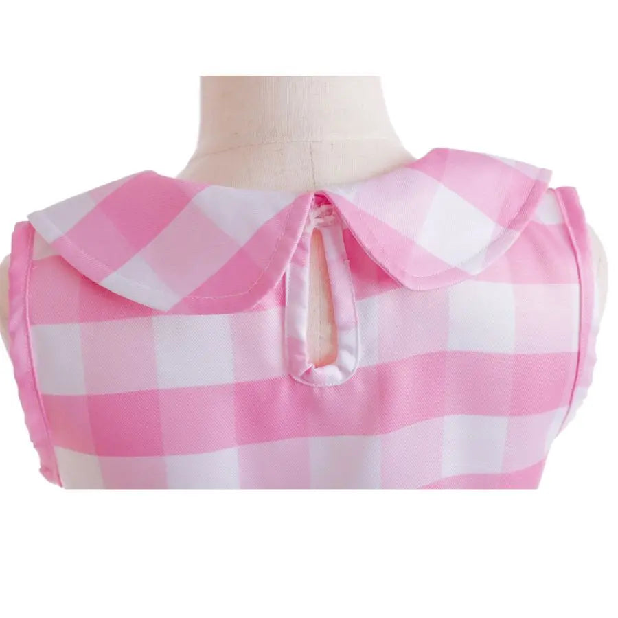 Pink Barbie Dress For Girls Sweet Doll Collar Plaid Cosplay Costumes Sleeveless Dress Fashion Party Clothes Kids New Year Gift - Clikcy