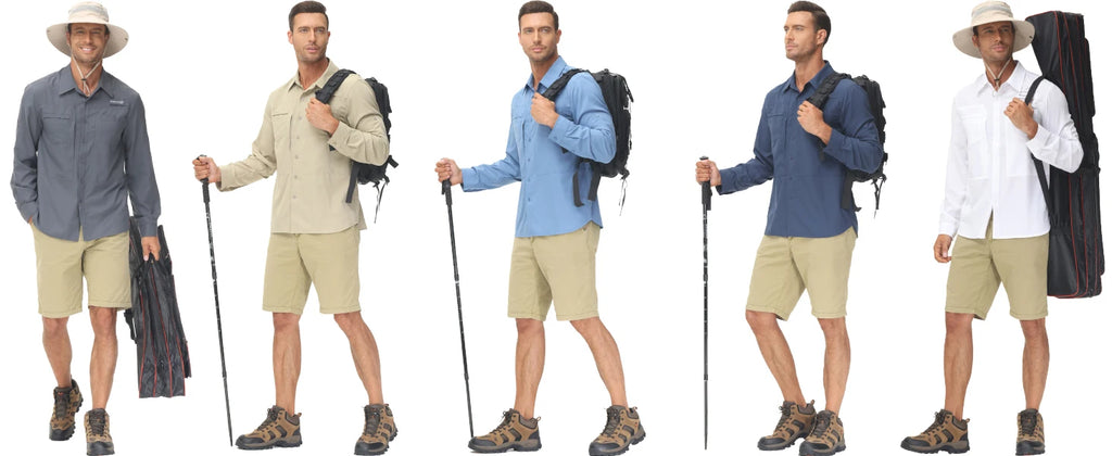 Men's UPF 50+ Casual Long Sleeve Fishing Shirts, Sun Protection Lightweight Breathable Button Down Fishing Shirt with Back Mesh - Clikcy