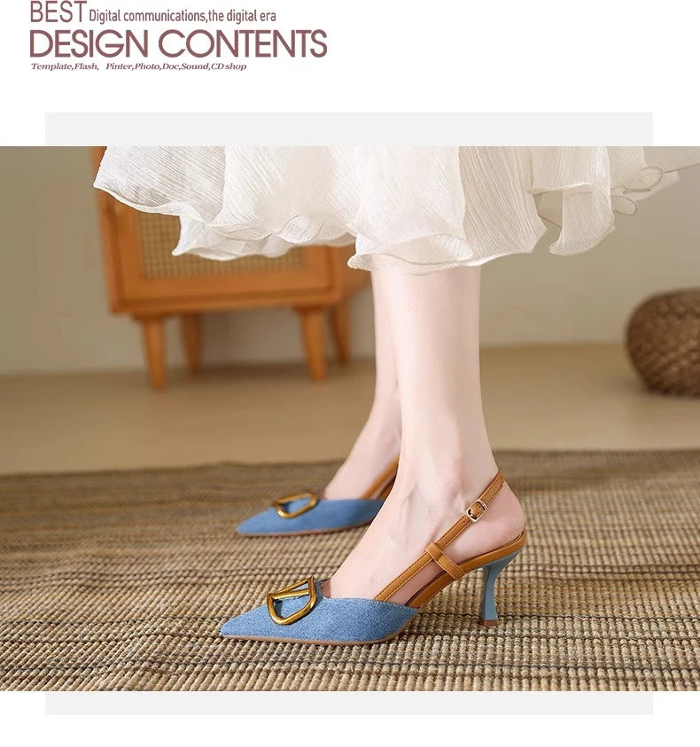 Fashion Slingback Black Comfortable Women Summer Pumps Shoes Outside Very High Heel Sandals 2025 Trend for Wedding Party Dress - Clikcy