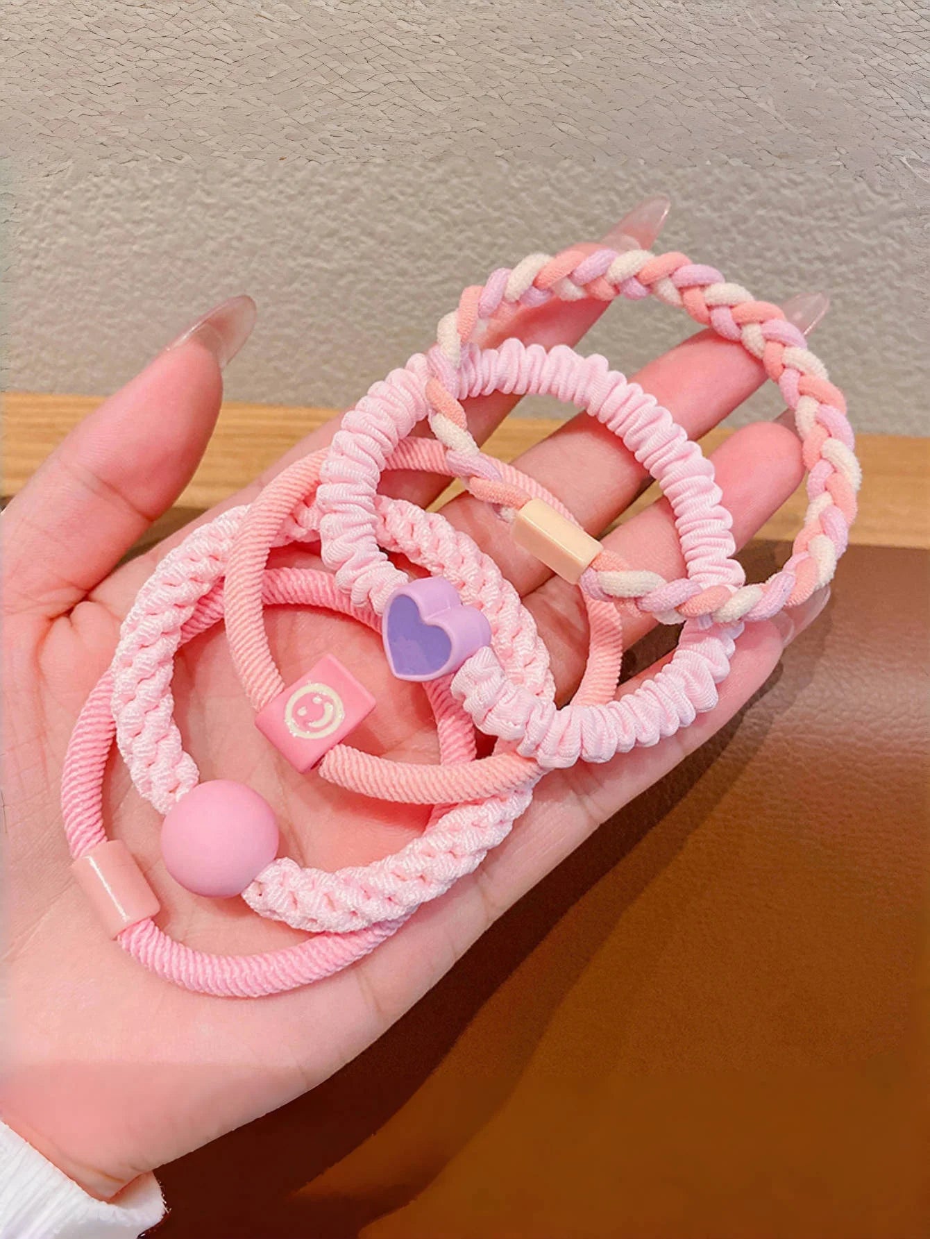 5PCS/ set of girls' Macaron color hair band suitable for bun head ponytail colored rubber band girls hair tie - Clikcy