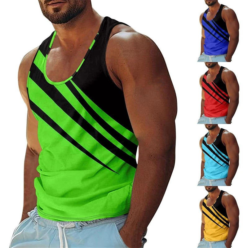 Summer Casual Stripe Tank Top Men's Clothing Simple Trend Fashion Sleeveless Shirt 2025 New Basketball Sport Daily Men Vest Top - Clikcy