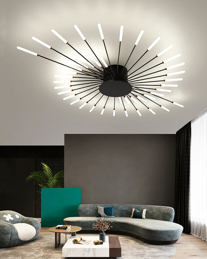 Led Firework Chandelier Dimmable For Living Room Bedroom Milk Yellow Ceiling Chandelier Dining Room LED Ceiling Lamp With Remote