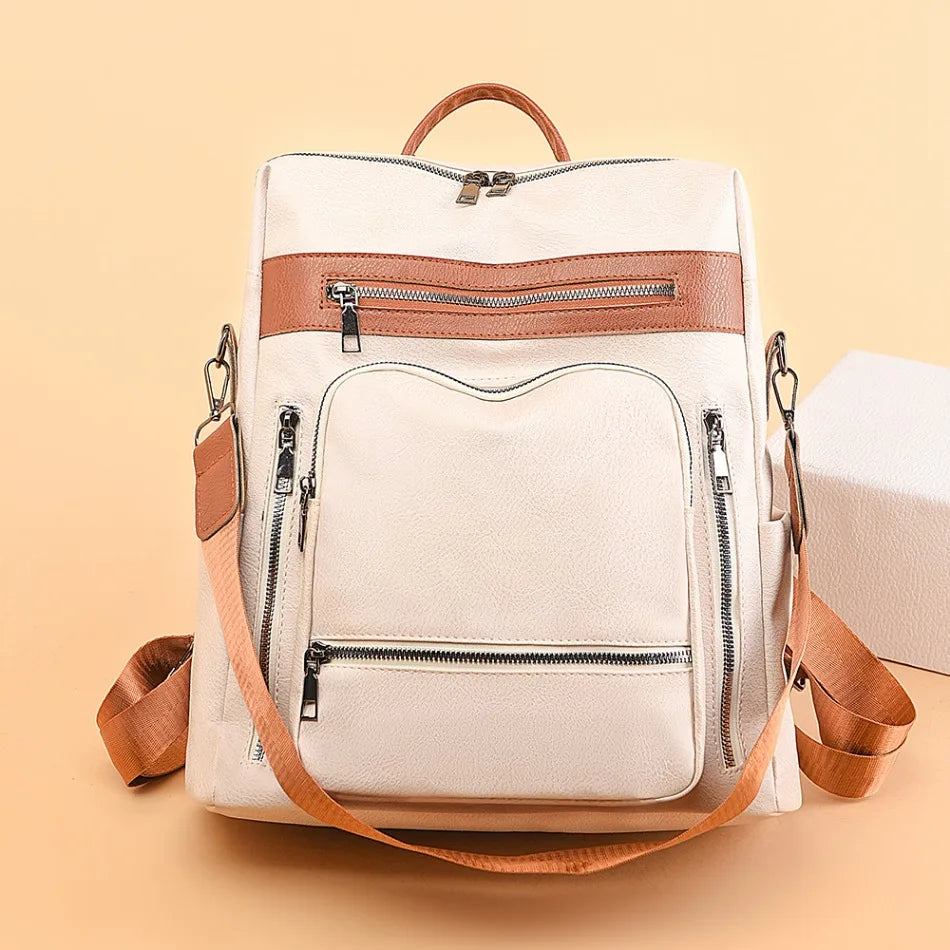 High-quality Leather Women Classic Back Pack 2025 Solid Color Luxury Travel Backpack Casual School Bags Girls Mochilas Feminina - Clikcy