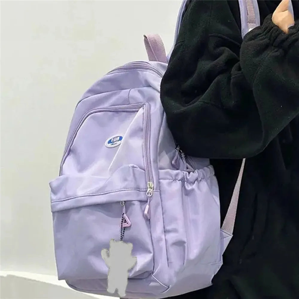 Cute Large Capacity Backpack Shoulder Bag Bookbags Nylon Travel Knapsacks Kawaii Candy Color Student Daily Zipper School Bags - Clikcy