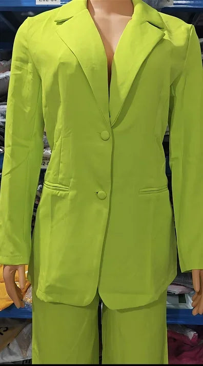 Women's Urban Suits 2024 Spring/Summer Latest Elegant Notched Collar Blazer Long sleeved Coat&Pocket Design Button Pants Set - Clikcy