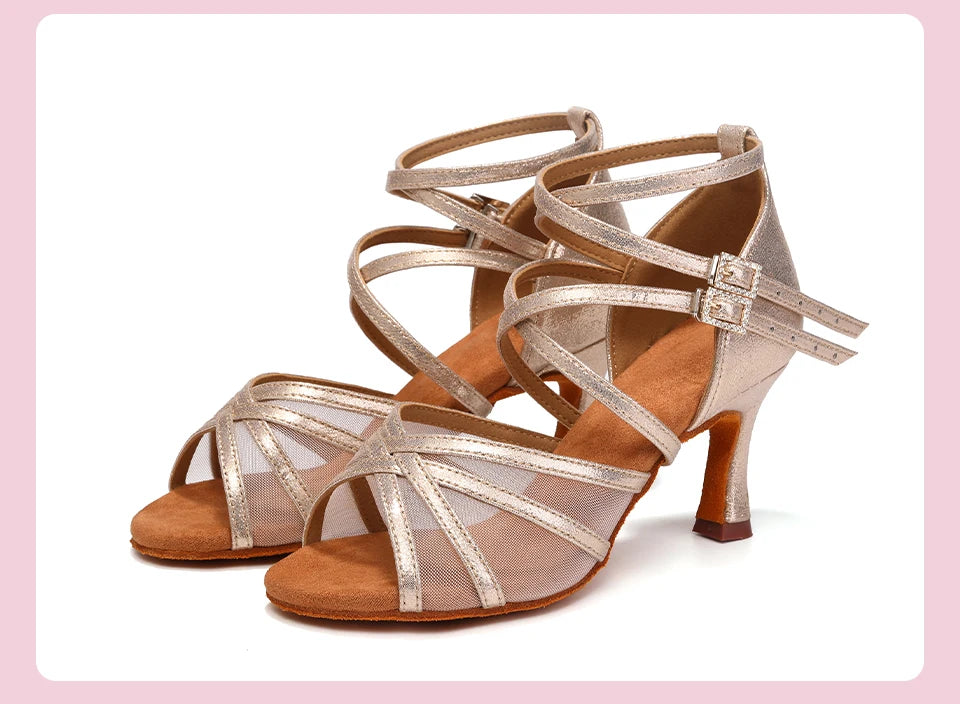 SWDZM Women Latin Dance Shoes Girls Ballroom Dance Shoes Soft Bottom High heel Ladies practice Latin Salsa Shoes heeled 7.5CM - Clikcy