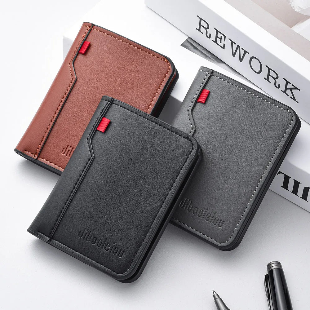 1Pc New Ultra-thin Mini Soft PU Leather Credit Card Wallet Holder Short Vertical High Quality Men's Wallet - Clikcy