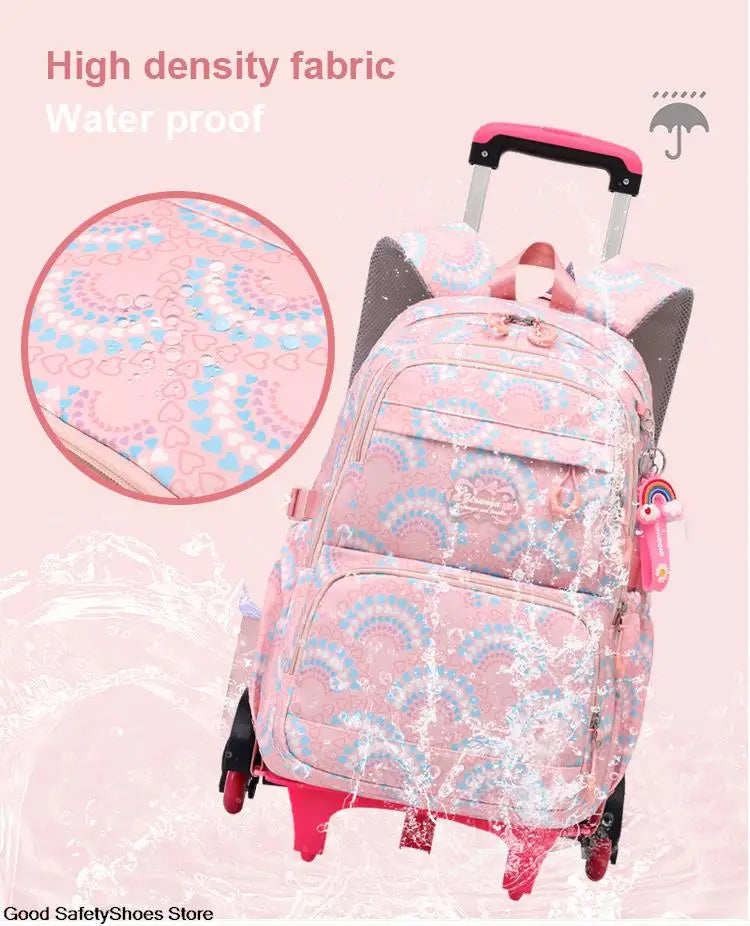 Rolling School Bags for Girls Backpack Children Waterproof School Backpacks with Wheels Middle School Trolley Luggage Back Pack - Clikcy