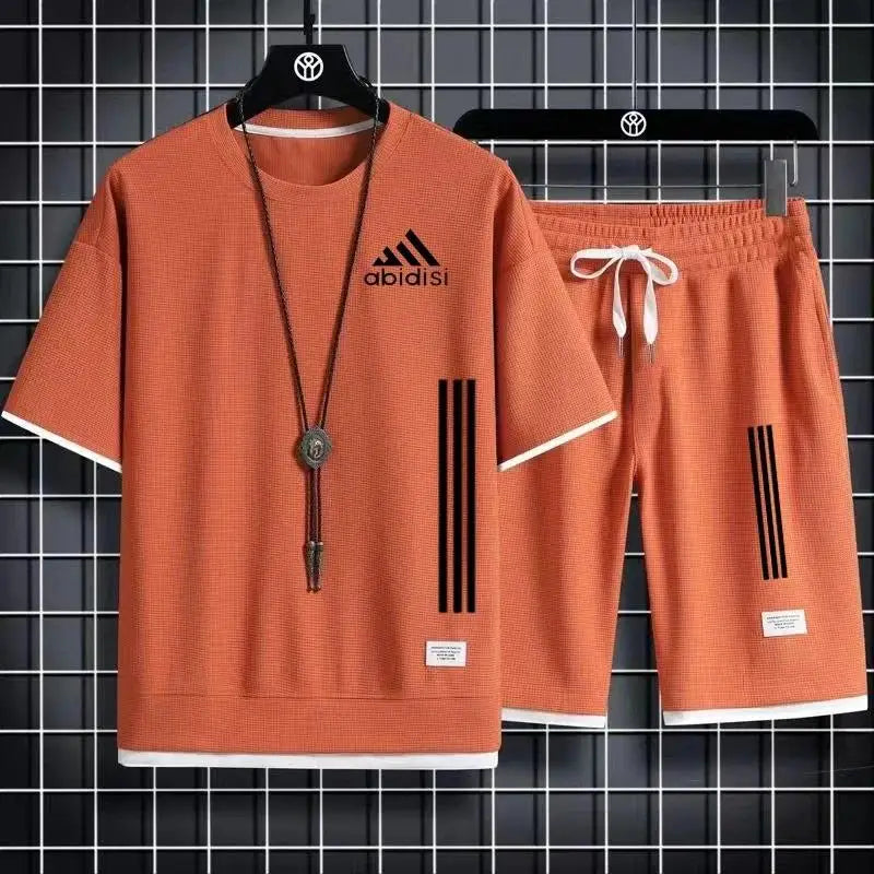 Adida 2024 Man New Tracksuits 2 Piece Short Sleeve Suits Printing T-shirt +Sweatpants Sets Sutdent Casual Summer Sport Clothes - Clikcy