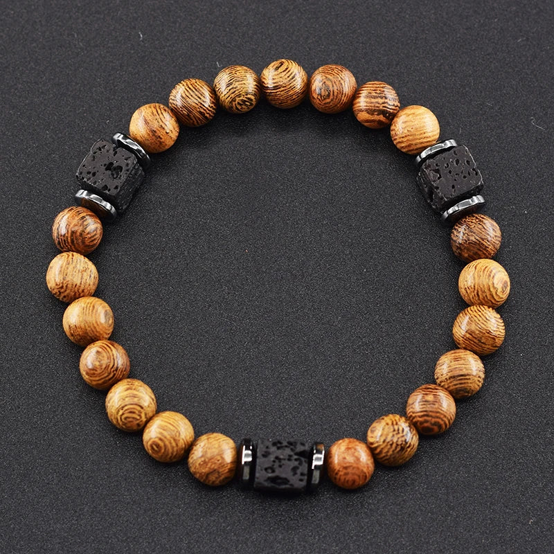 New Fashion Natural Stone Bracelet Men 8mm Onyx Lava Obsidian Strand Braclet Healing Beaded Bracelet Leisure Pulsera Accessories - Clikcy