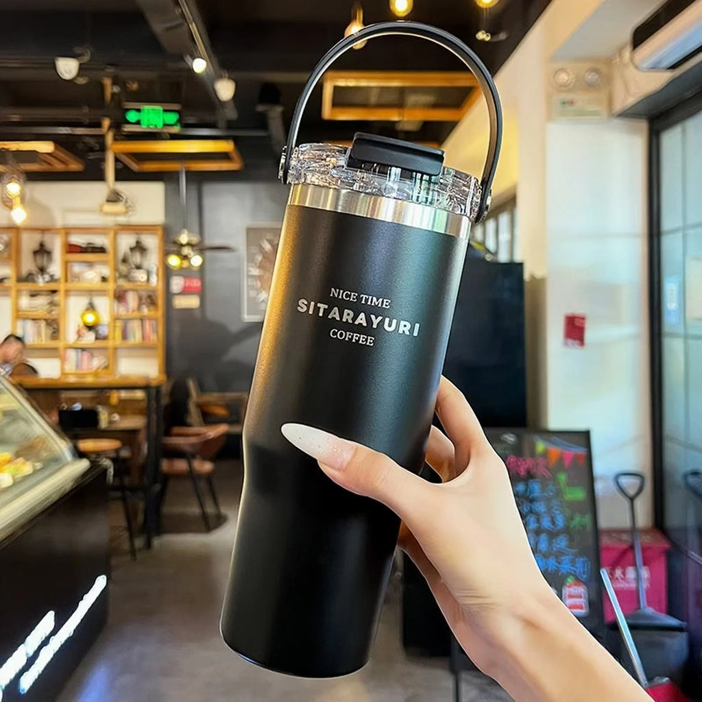 21oz/31oz Stainless Steel Tumbler with Straw Insulated Thermos Coffee Cup with Handle Water Bottle Travel Car Cups Copo Termo - Clikcy