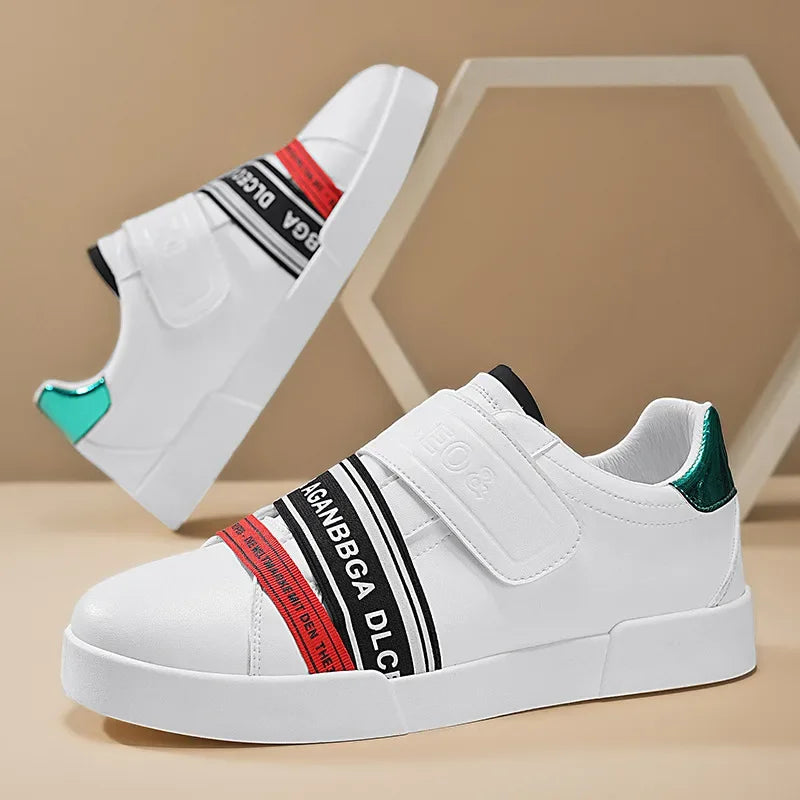 Original Design Leather Sneakers Men Trendy HOOK&LOOP Non-slip Men's Skateboard Shoes Fashion White Casual Sports Shoes For Men - Clikcy
