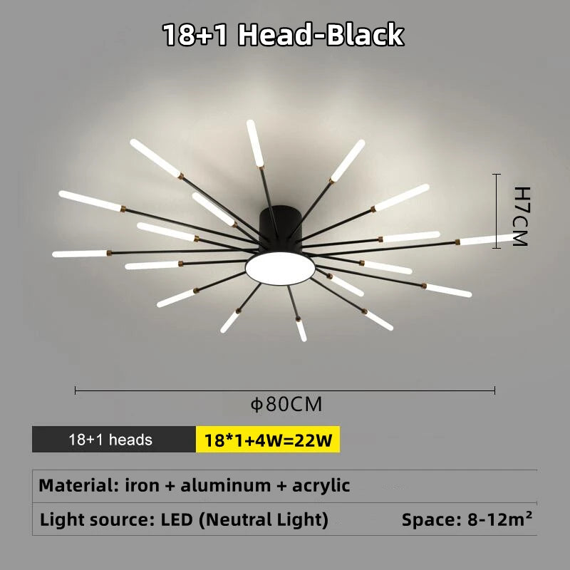 Led Firework Chandelier Dimmable For Living Room Bedroom Milk Yellow Ceiling Chandelier Dining Room LED Ceiling Lamp With Remote