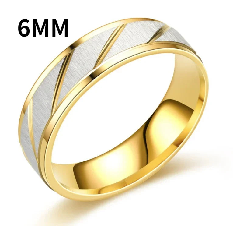 Fashion Gold Stripes Couple Rings 6mm 4mm Stainless Steel Contrast Color Jewelry Valentine's Day Gifts - Clikcy