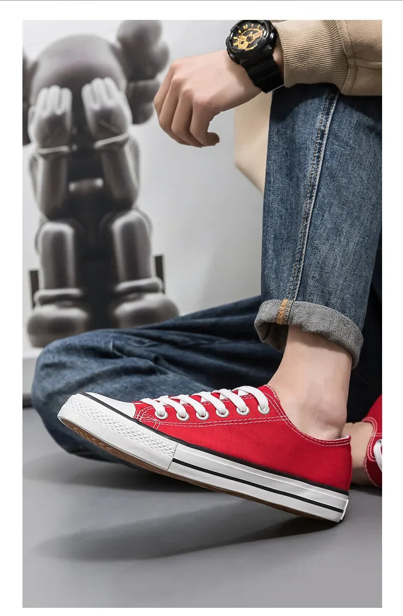 Men's All-Black Low-Top Canvas Shoes Spring Casual Sports Flat Bottom Couple's Sulfurization Flats Unisex Slip-On Sneakers