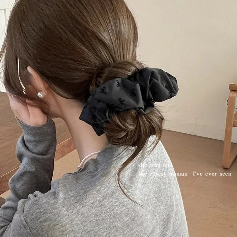 Elegant Black and Gray Cloth Bow Hair Rope for Women Temperament High Ponytail Hair Rope Fashion Girl Does Not Hurt The Hair Scr - Clikcy