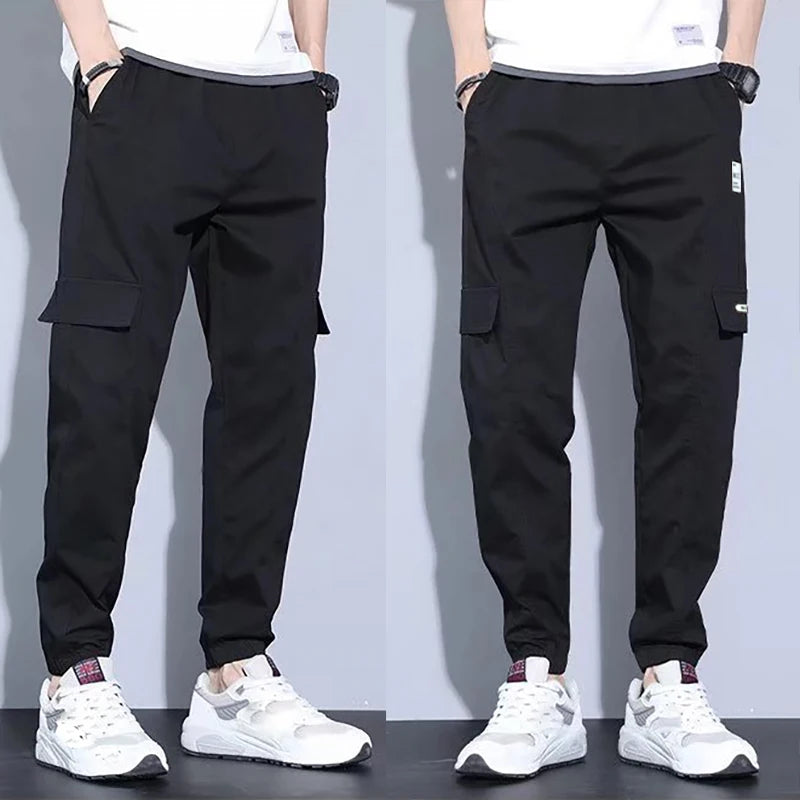 2025 Summer Men's New Thin Harlan Elastic Cargo Pants Loose Sports Trend All Tie Feet High Street Casual Pants - Clikcy