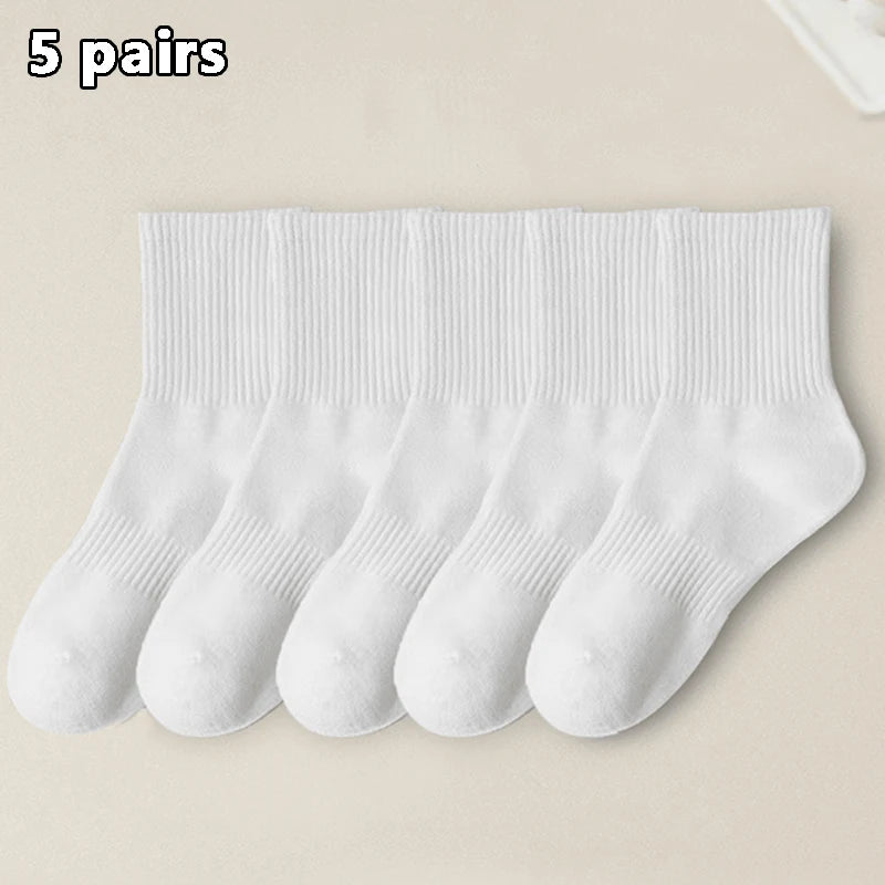 5Pairs Brand Men Cotton New Style White Socks Men Soft Breathable Sports Long socks Summer Winter for Male Socks Plus Size - Clikcy