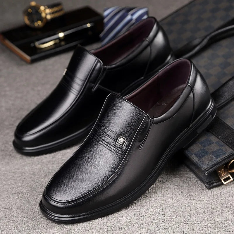 Leather Men Formal Shoes Luxury Brand 2025 Men's Loafers Dress Moccasins Breathable Slip on Black Driving Shoes Plus Size 37-46 - Clikcy