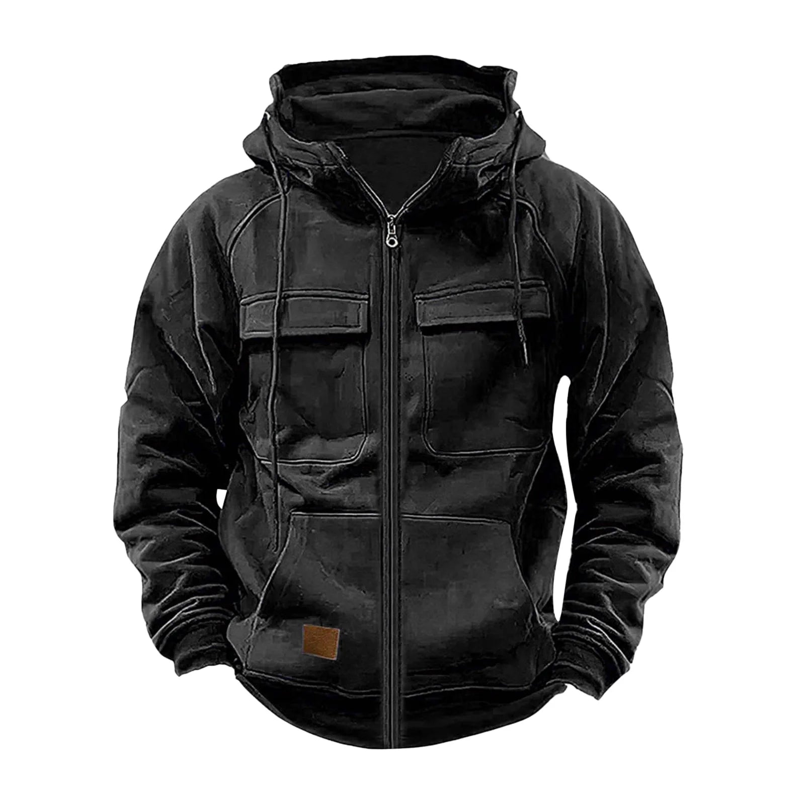 Autumn/Winter Hoodie Mens Zipper Solid Color Outdoor Warm and Casual Sweatshirt Multi Pocket Men's Fashion Hoodie Outdoor Hoodie - Clikcy
