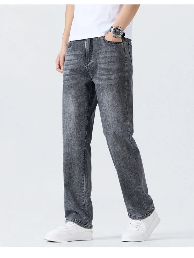 KUBRO Denim Jeans Men 2025 Summer Loose-Fit Straight-Leg Soft Denim Fashionable Vintage Men's Summer Pants Jorts Drip Clothing - Clikcy