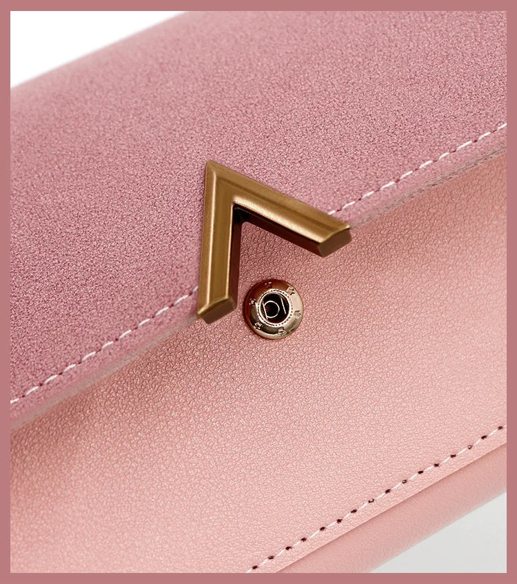 New Korean version women's wallet long V-shaped buckle three fold wallet for women, hand-held bag, change card bag - Clikcy