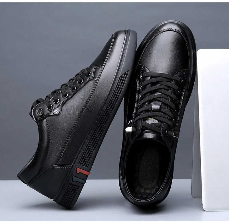 Spring Autumn Genuine Leather Shoes Men Footwear Soft Cowhide Casual Flat Brand Pure Black - Clikcy