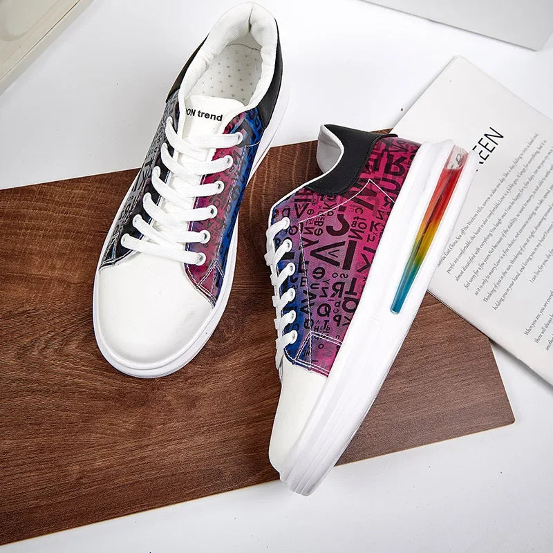 Graffiti 2025 New Casual Men Shoe Fashion Flat Air Cushion Man Sneakers Outdoor Non-slip Designer Tide Pu Leather Big Size 43 44 - Clikcy