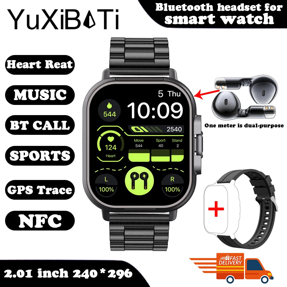 2024 Smart Watch 2 in 1 With Earphone Smartwatch Bluetooth Call Men Watch GPS Track Heart Rate Monitor Play Music SmartWatch - Clikcy