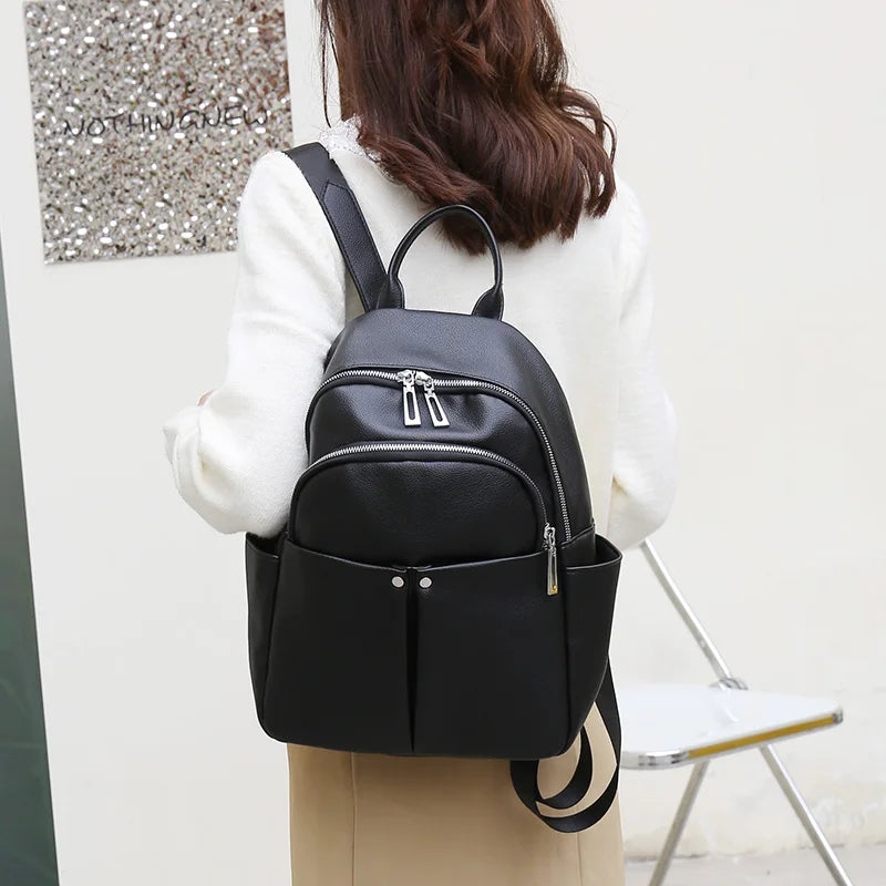 New High-quality Women's Backpack Travel Large Backpack PU Leather Handbag Schoolbag For Girls Women's bag Female Shoulder Back - Clikcy